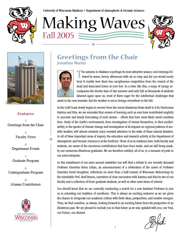 The Fall 2005 AOS Alumni newsletter.