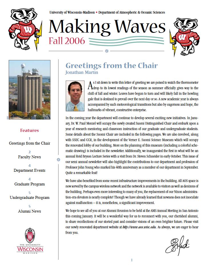 The Fall 2006 AOS Alumni newsletter.