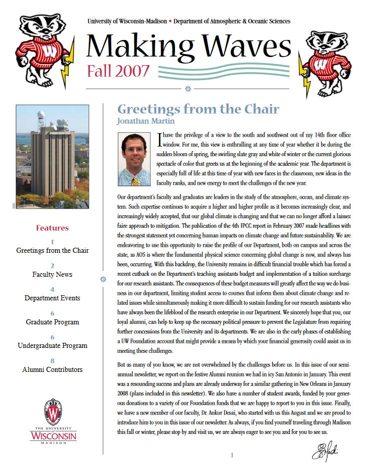 The Fall 2007 AOS Alumni newsletter.