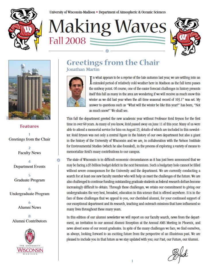 The Fall 2008 AOS Alumni newsletter.