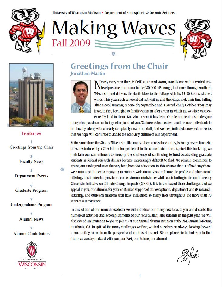 The Fall 2009 AOS Alumni newsletter.
