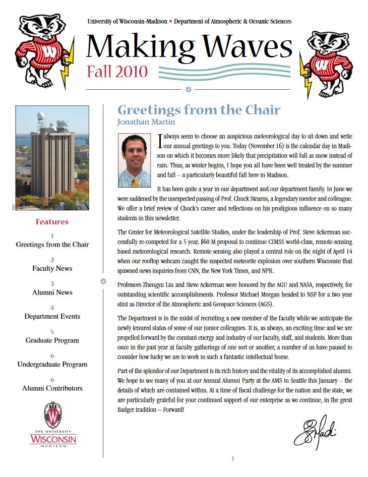 The Fall 2010 AOS Alumni newsletter.