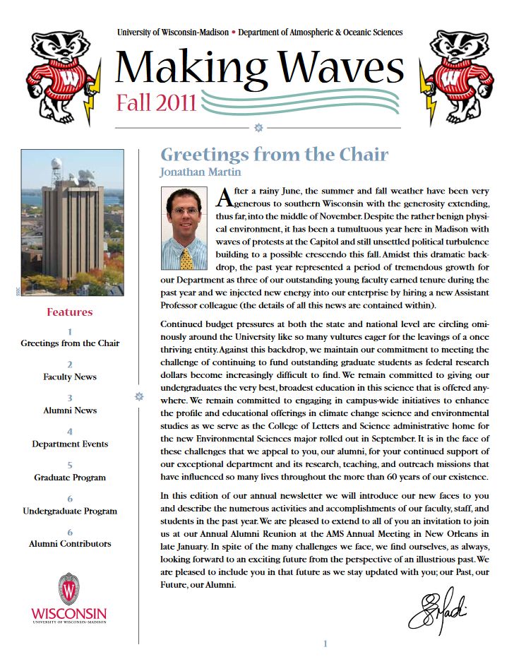 The Fall 2011 AOS Alumni newsletter.