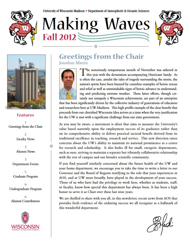 The Fall 2012 AOS Alumni newsletter.