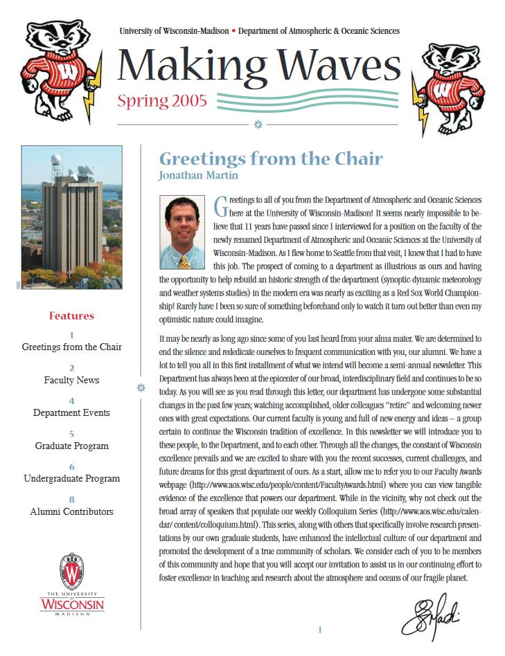 The Spring 2005 AOS Alumni newsletter.